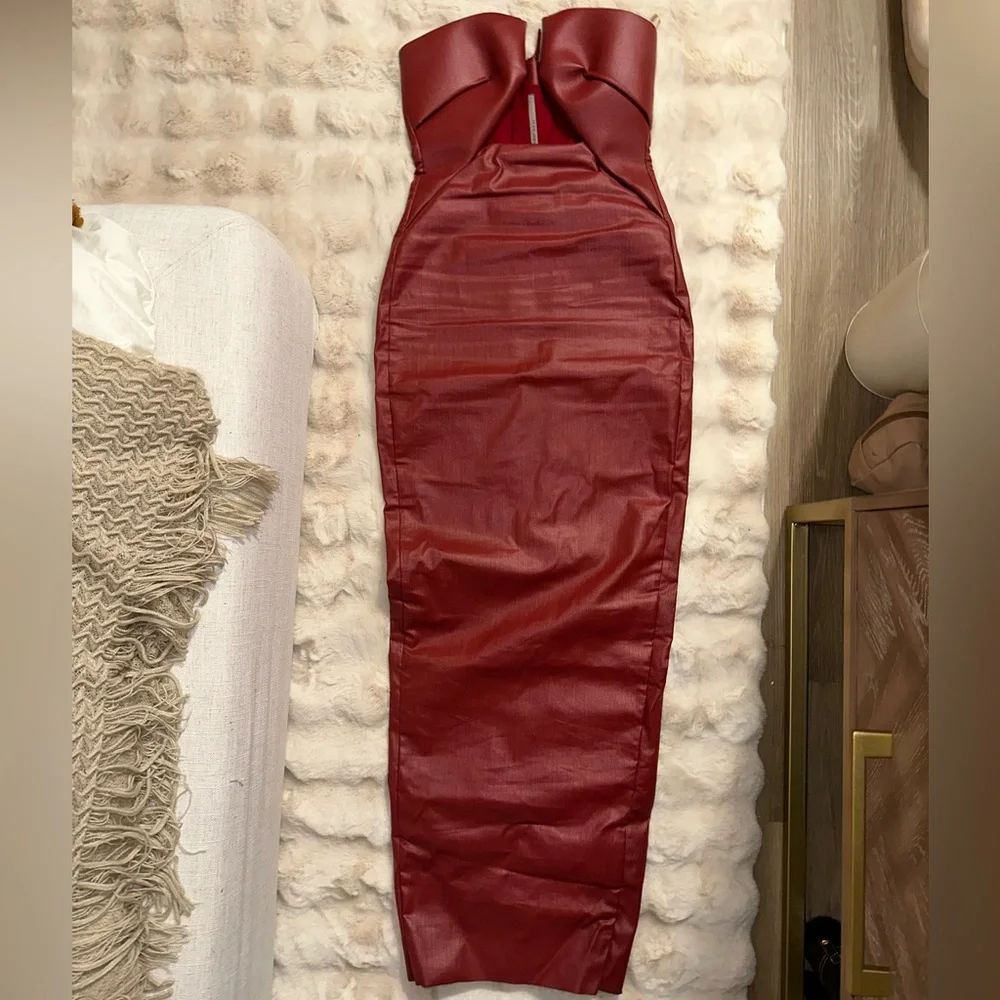 Rick Owen’s Red Leather Look Prong Dress Waxed Denim size 6 IT 42 - Picture 6 of 9